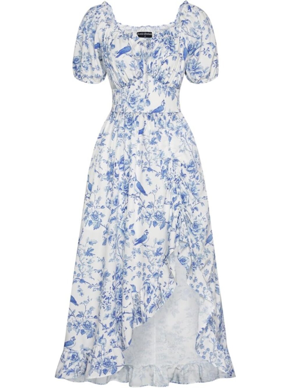 Scarlet Darkness White Milk Maid Dress Bird Toile cottage Renaissance Ruffle